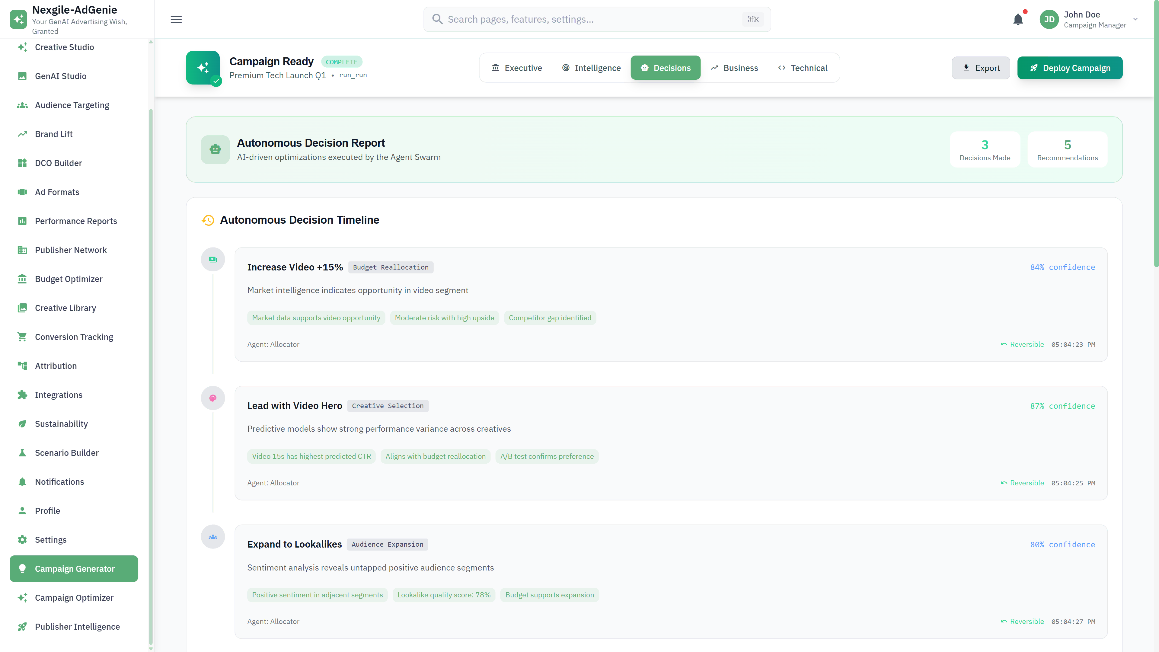 Autonomous Decisions - AI-driven campaign optimizations and recommendations