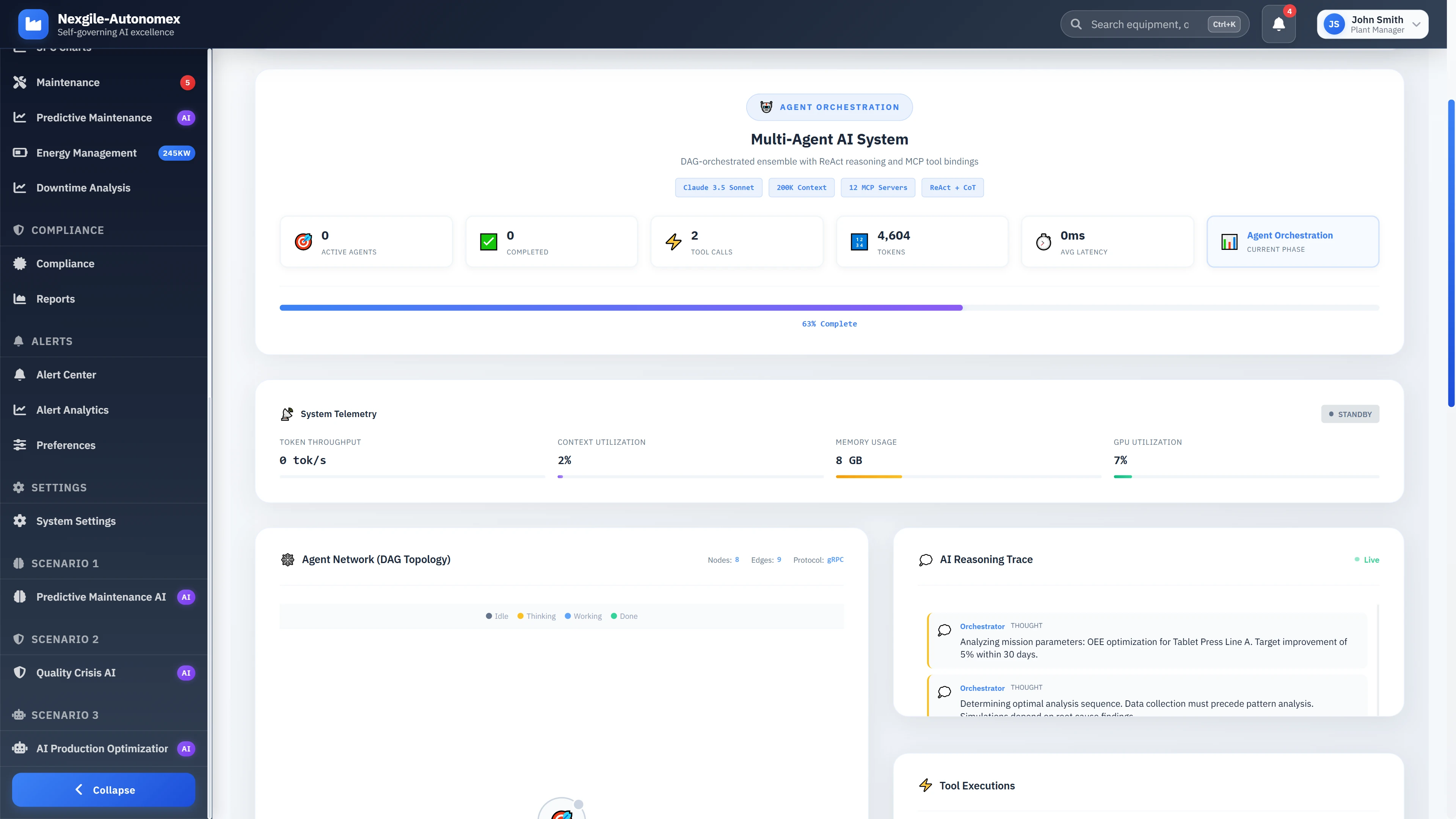 Multi-agent orchestration system with DAG-based workflow and real-time telemetry monitoring