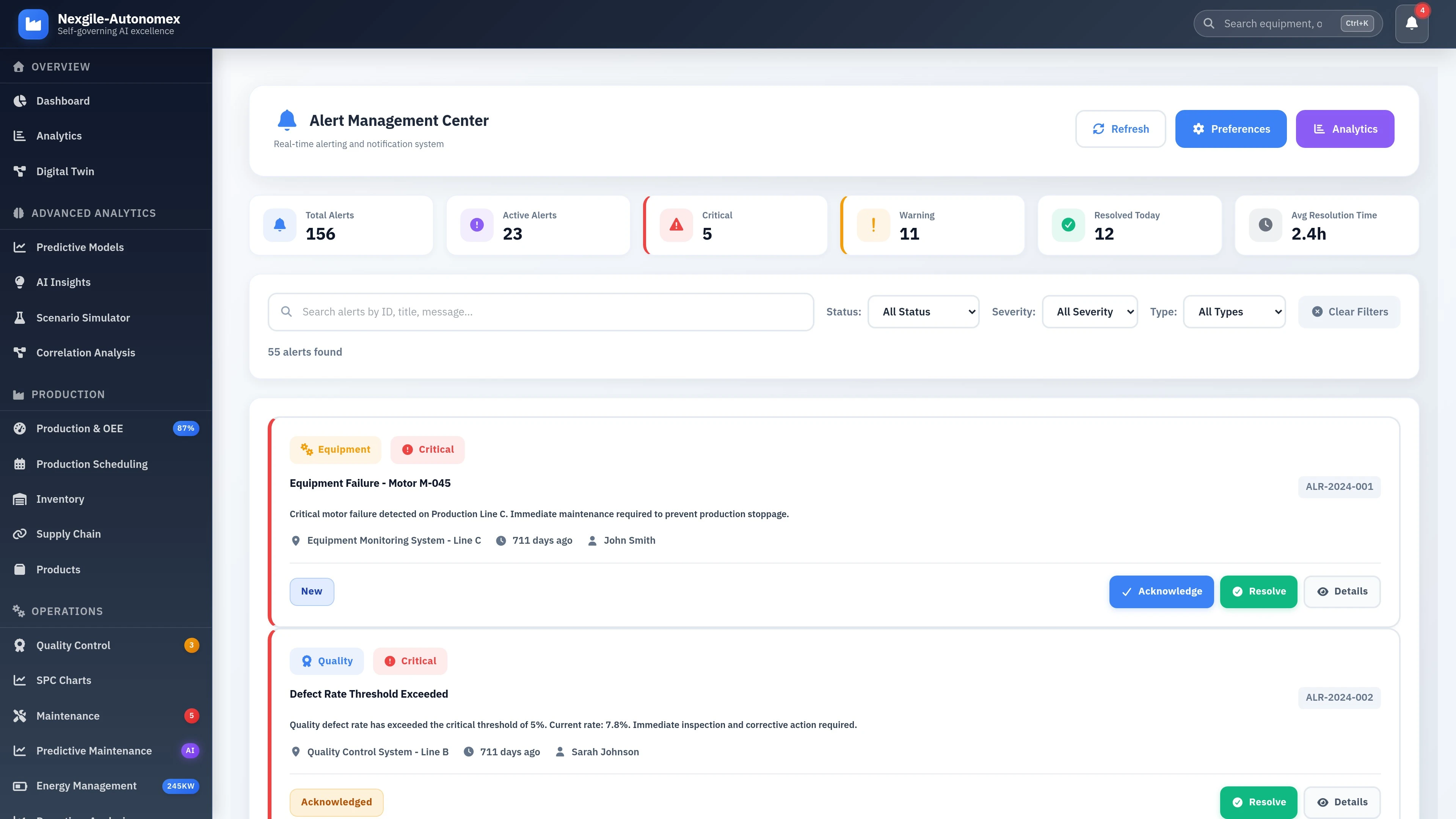 Alerts Dashboard - Real-time monitoring and alert management interface