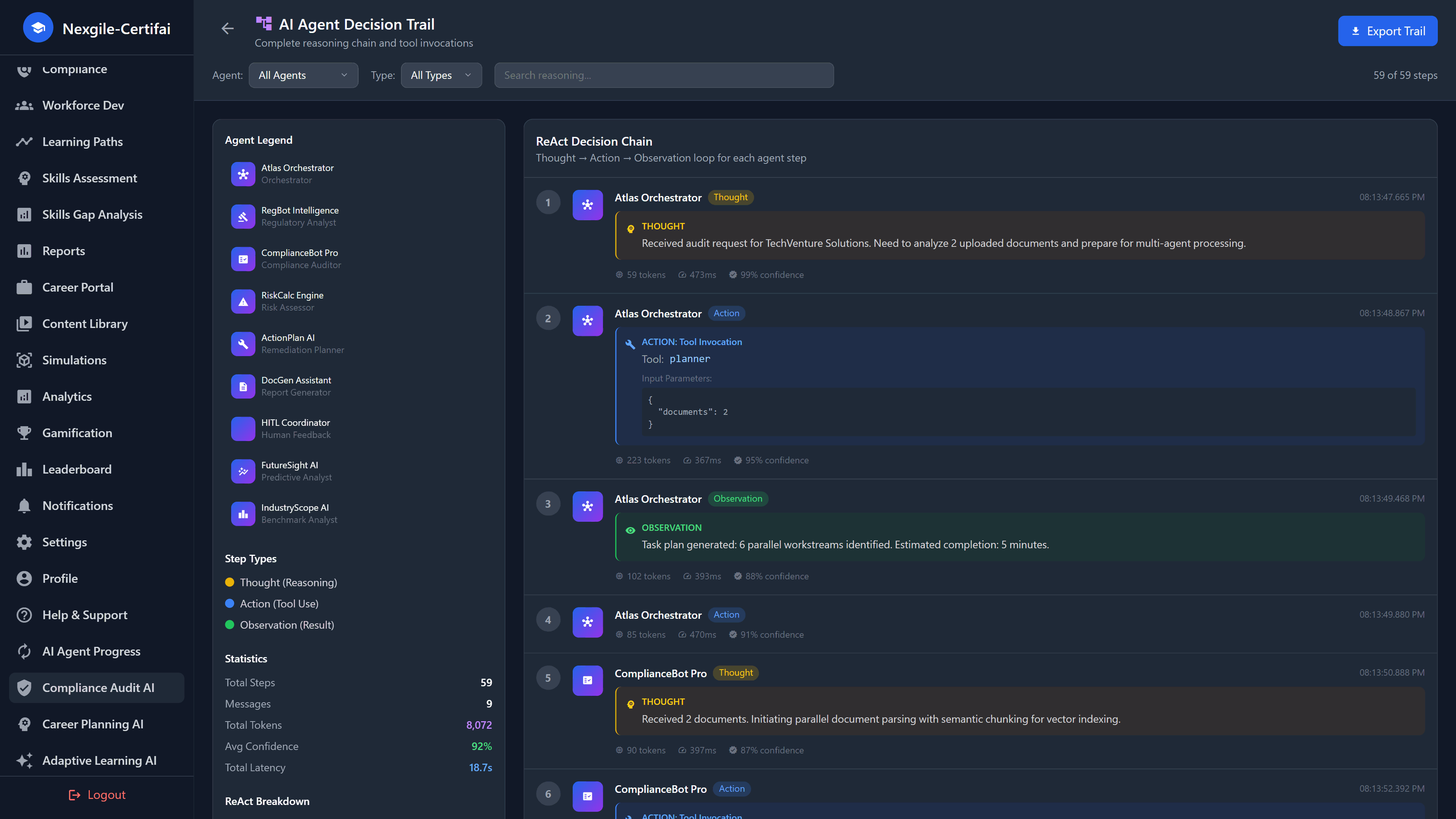 AI Agent Decision Trail - Complete reasoning chain with performance metrics