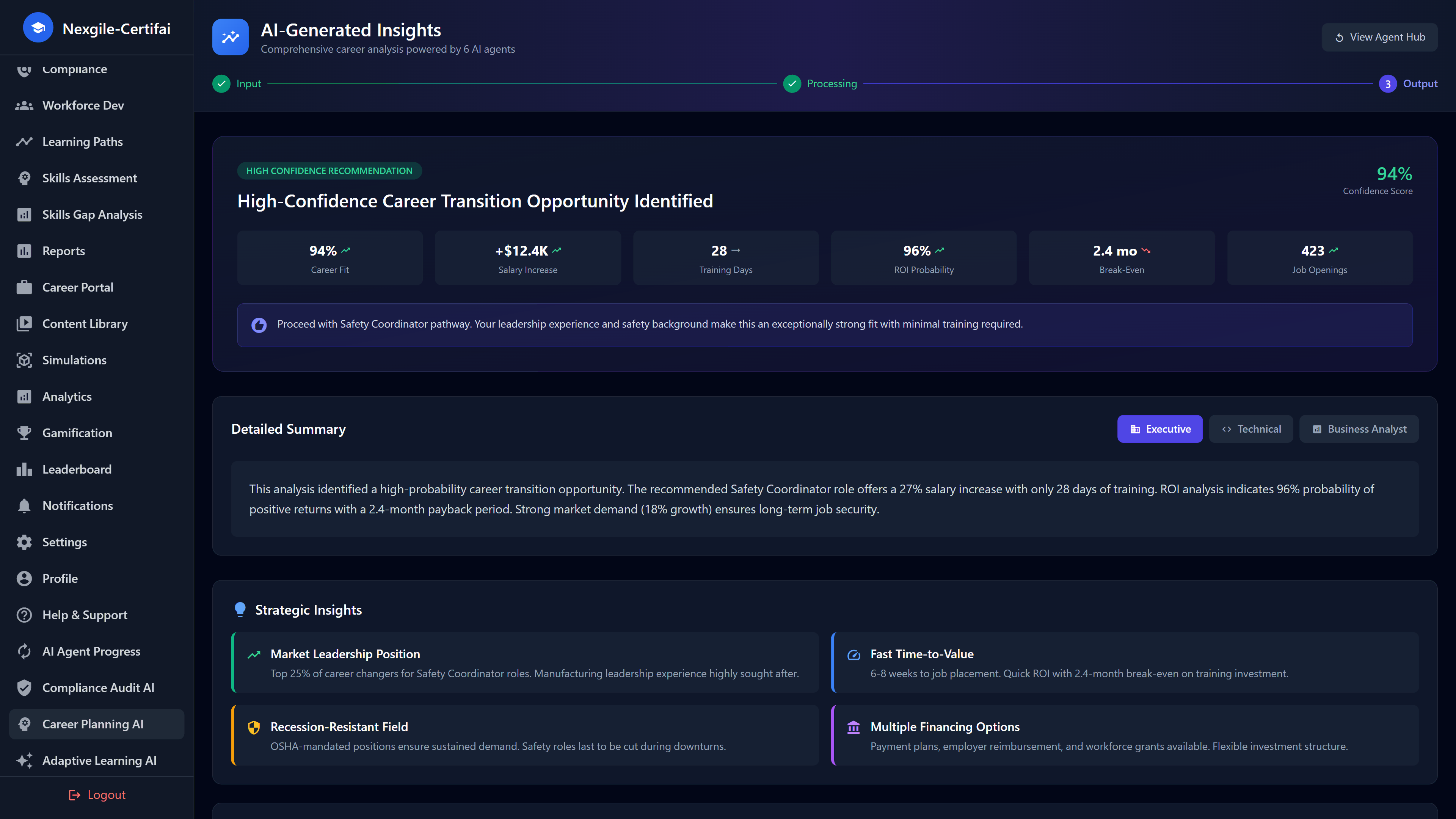 Career Recommendations - High-confidence career transition with ROI projections