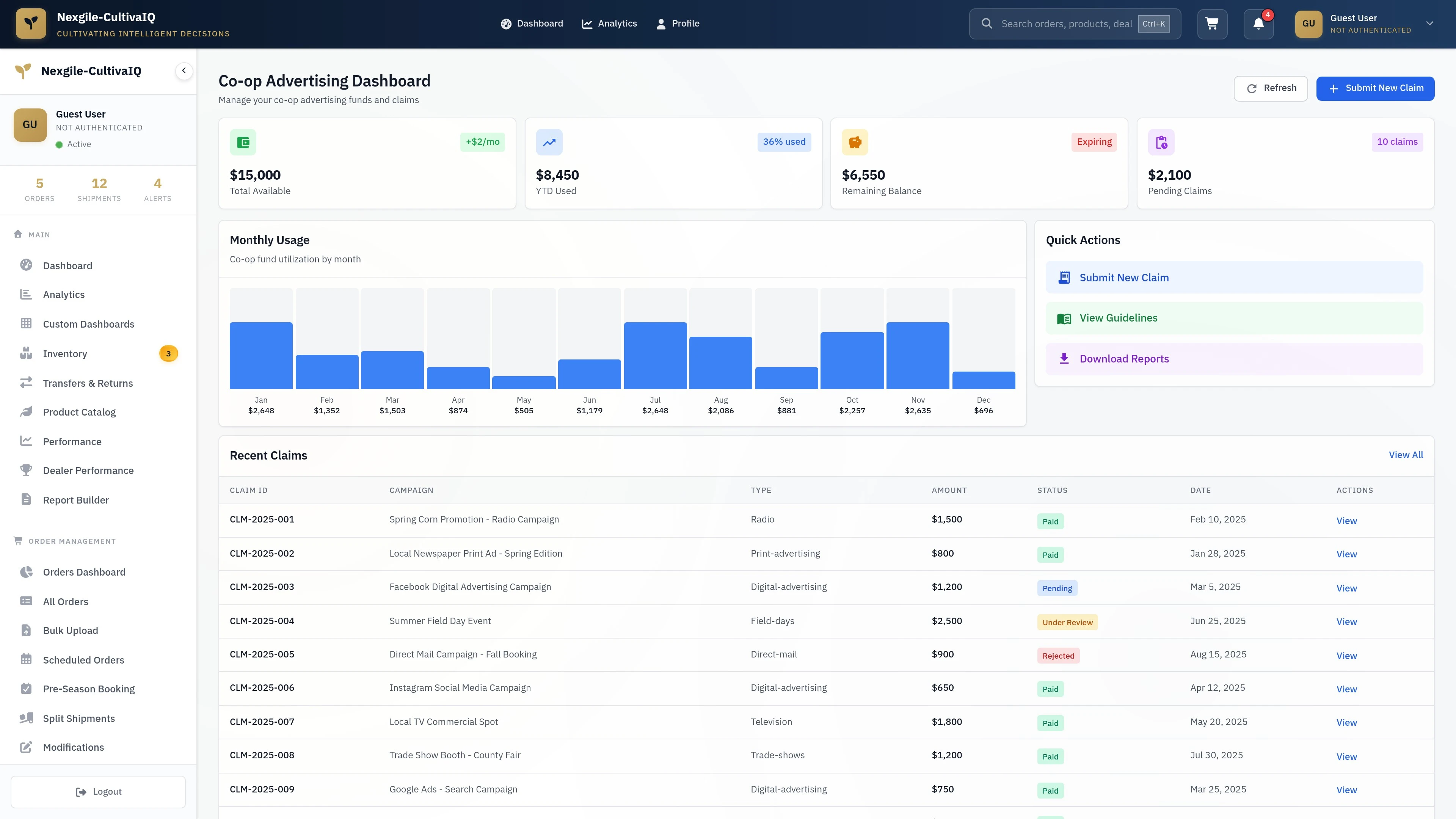 Co-op Marketing and Advertising Program interface