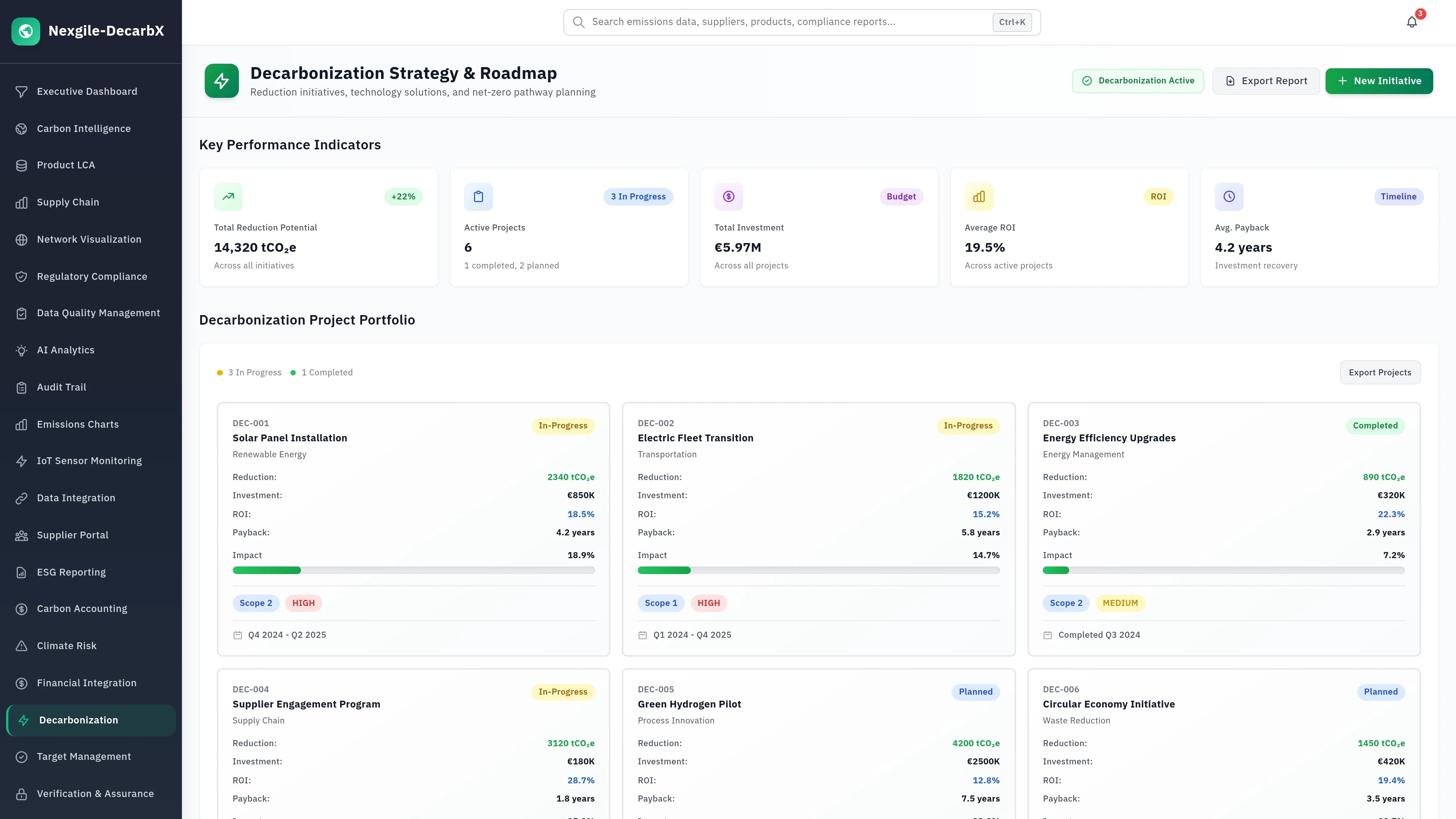 Decarbonization Dashboard - Enterprise decarbonization planning and roadmap interface