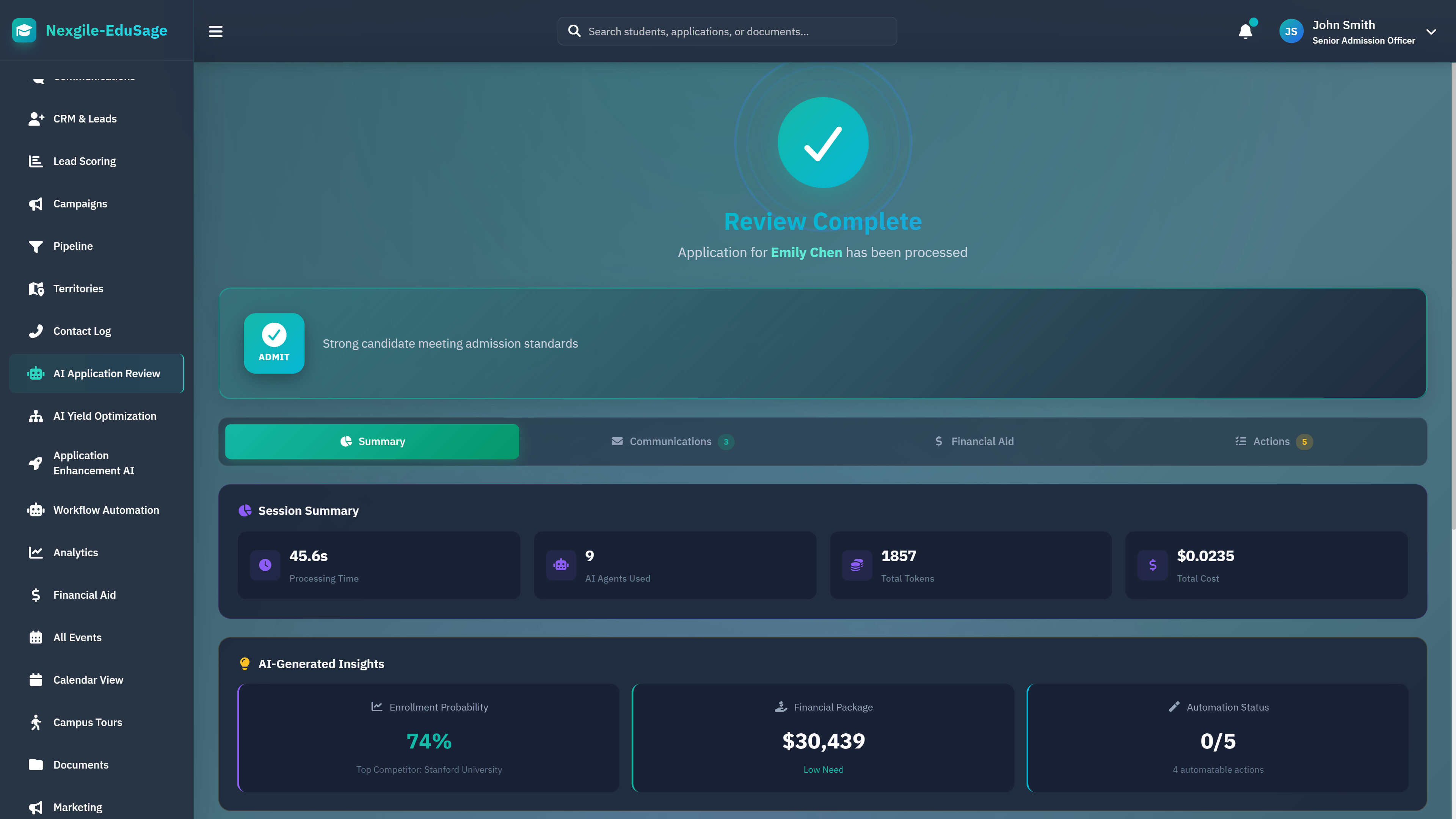Admission Decision Summary - Final review with insights