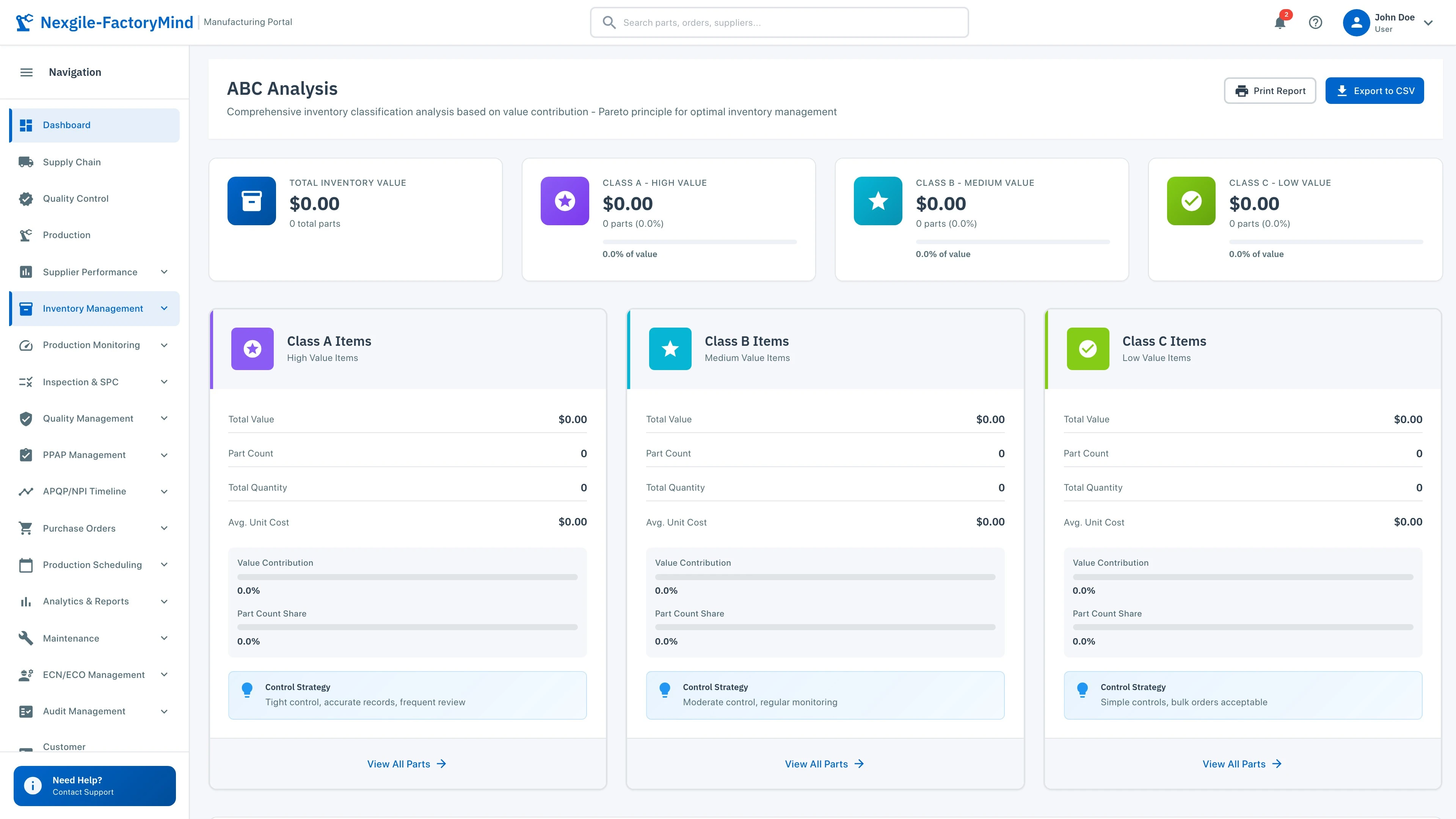 ABC Analysis Dashboard - Inventory classification and critical component prioritization