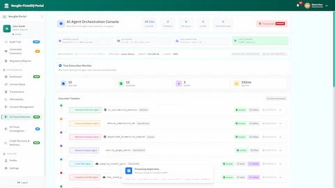 AI Agent Orchestration Console - Real-time multi-agent fraud detection with tool execution monitoring and agent activity tracking