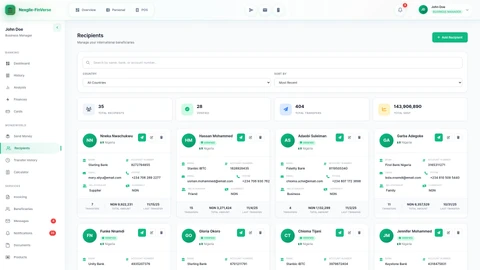 MonieWorld Recipients - International money transfer recipient management