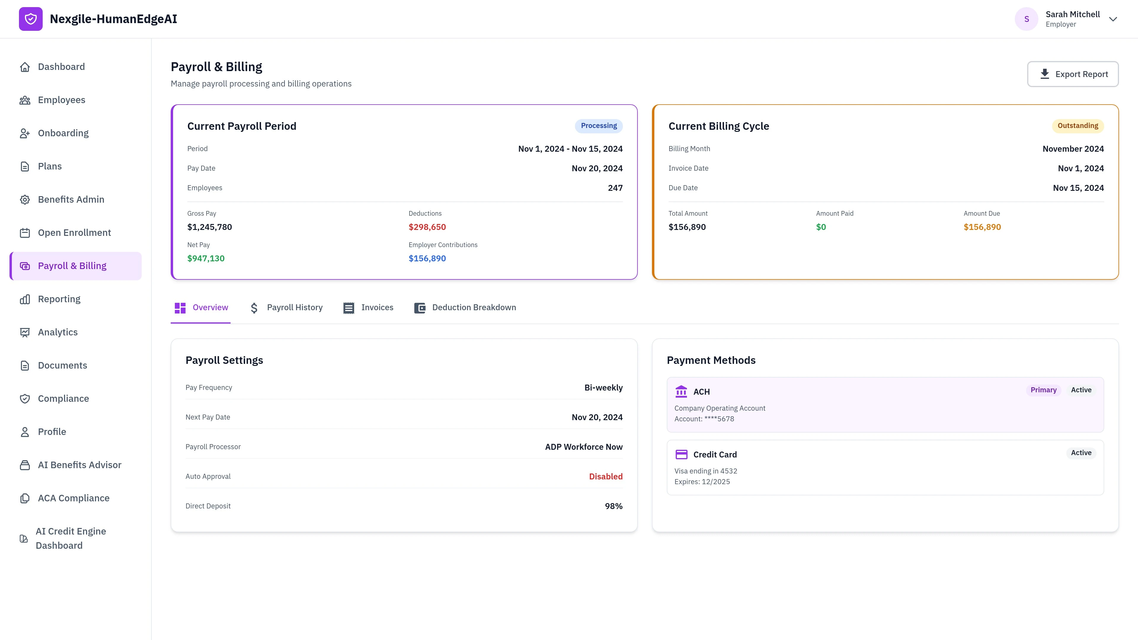 Employer Payroll & Billing Dashboard