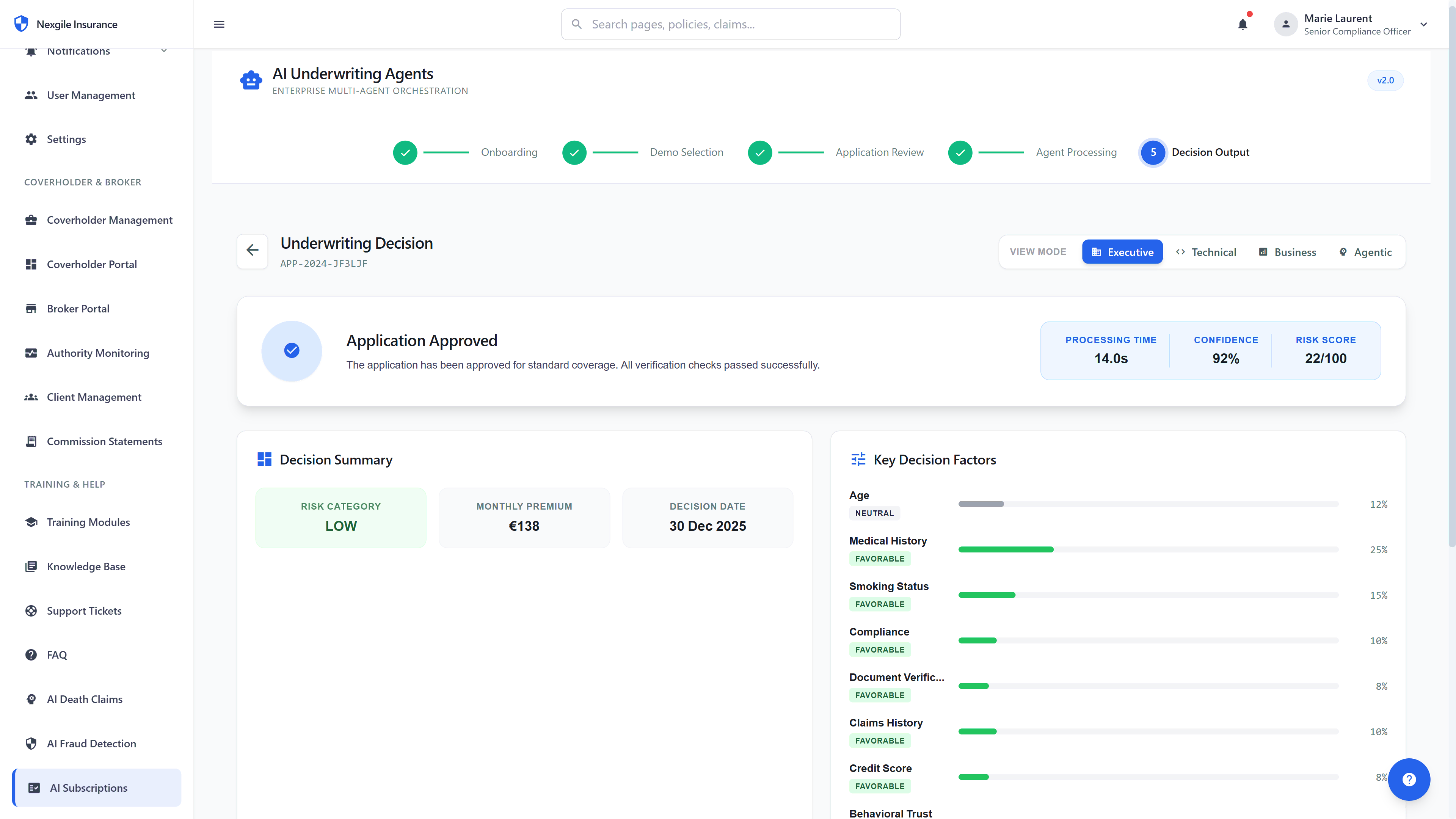 Underwriting Decision Output