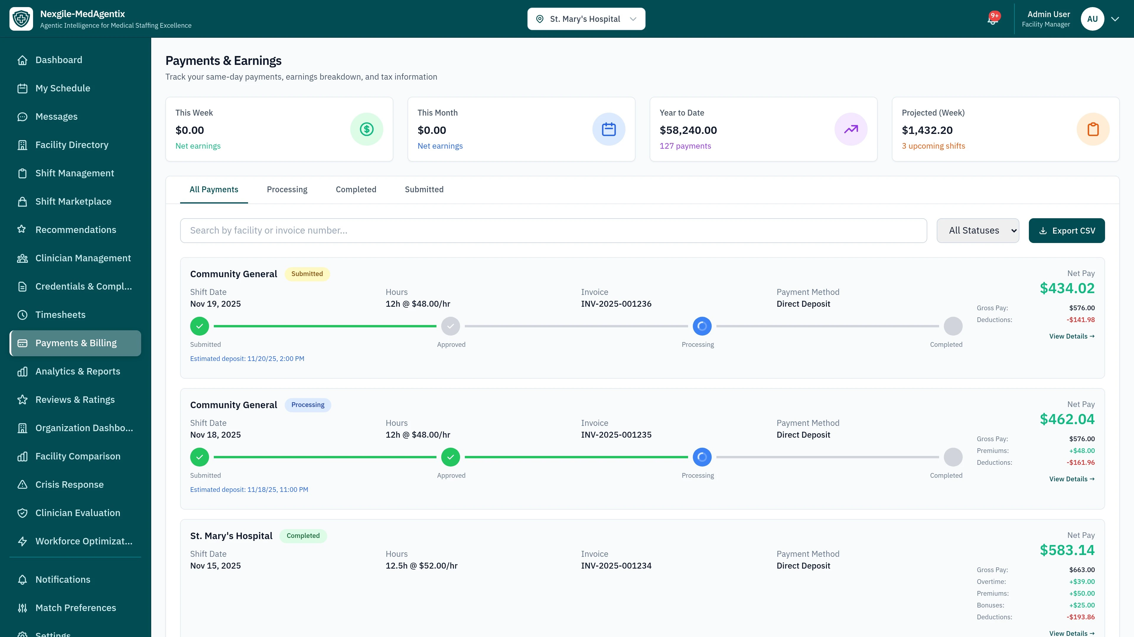 Payment Management Interface - Same-day payment system with timesheet approval and processing workflows