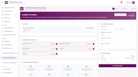 Analysis Configuration - Facility selection, department analysis scope, budget constraints, analysis parameters, and AI agents pipeline setup