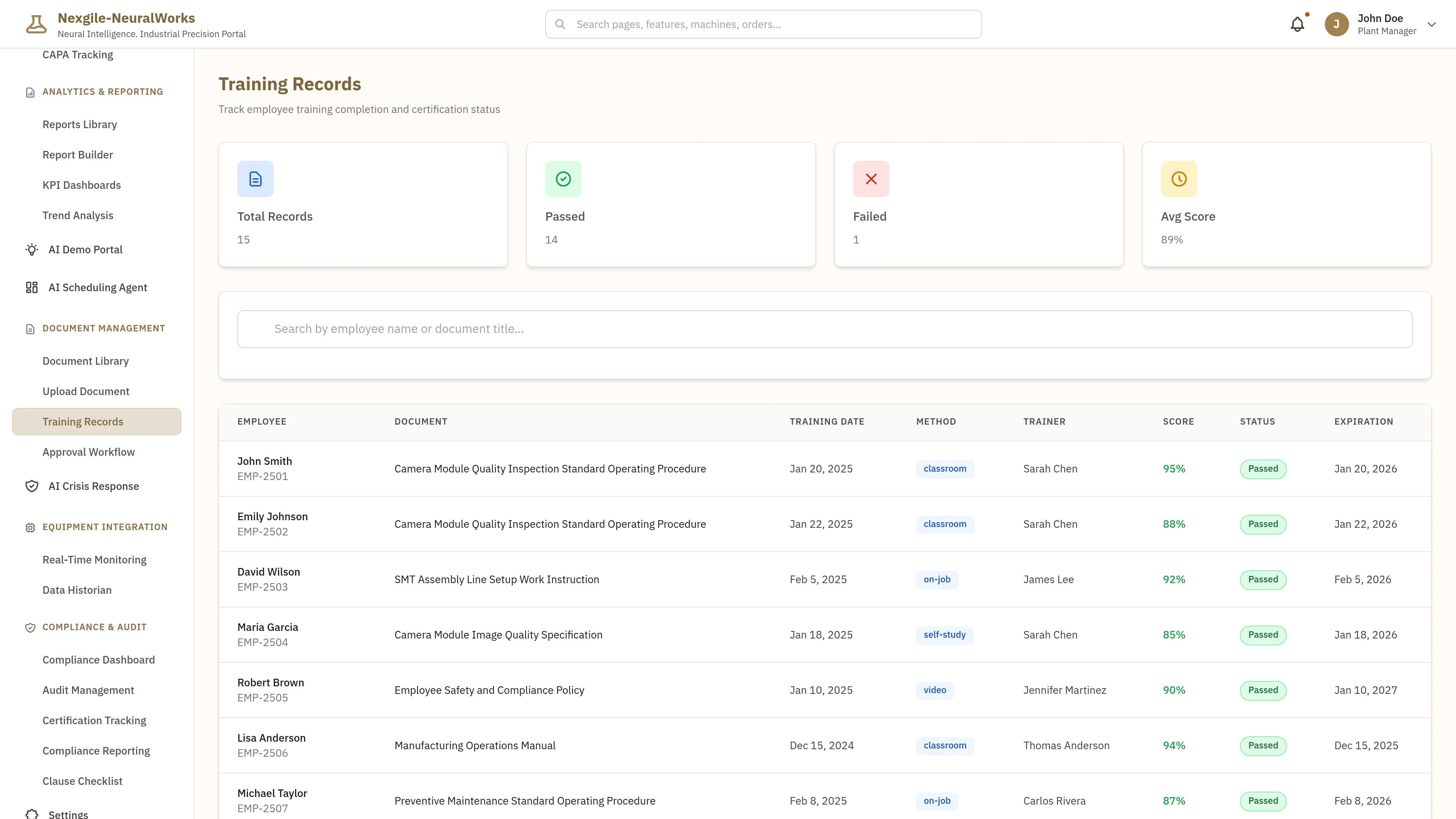 Training Records Management Interface
