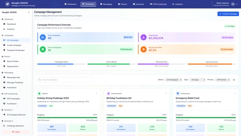 Campaigns Dashboard - Main portal interface showing campaign management and analytics