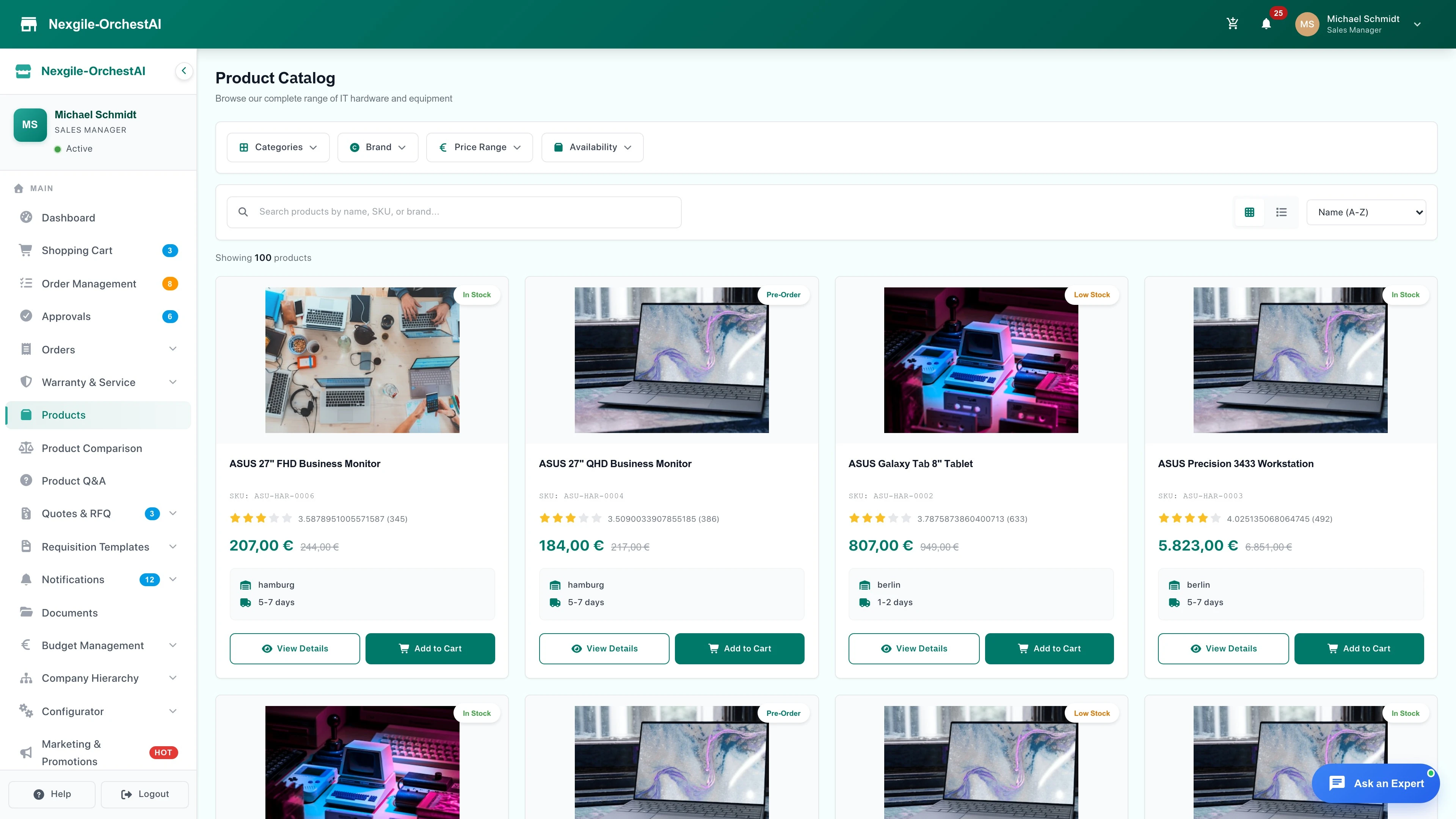 Product Catalog - Multi-dimensional navigation with faceted search and technical specification filtering