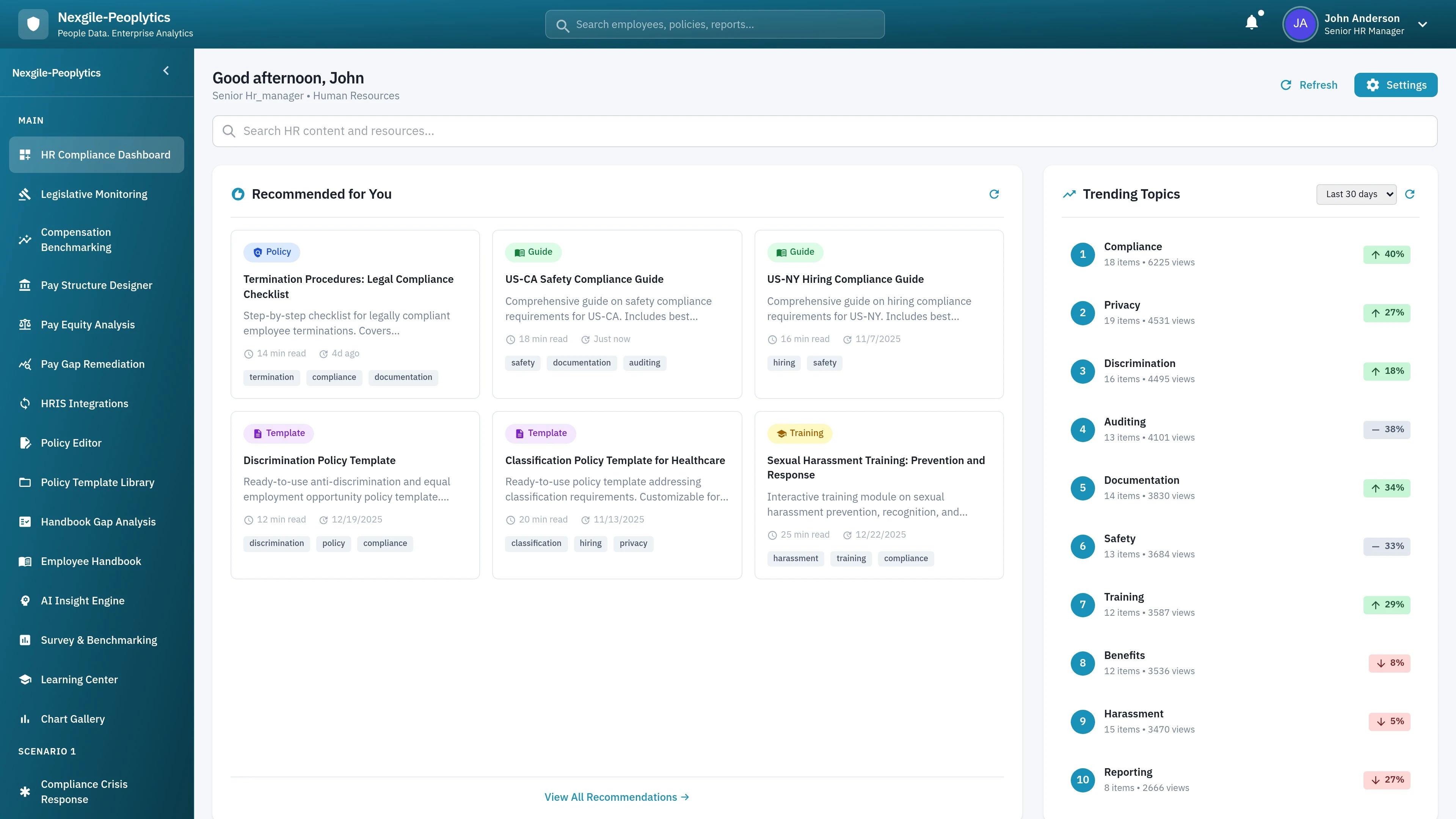 HR Dashboard Portal - Main interface showcasing workforce analytics and insights