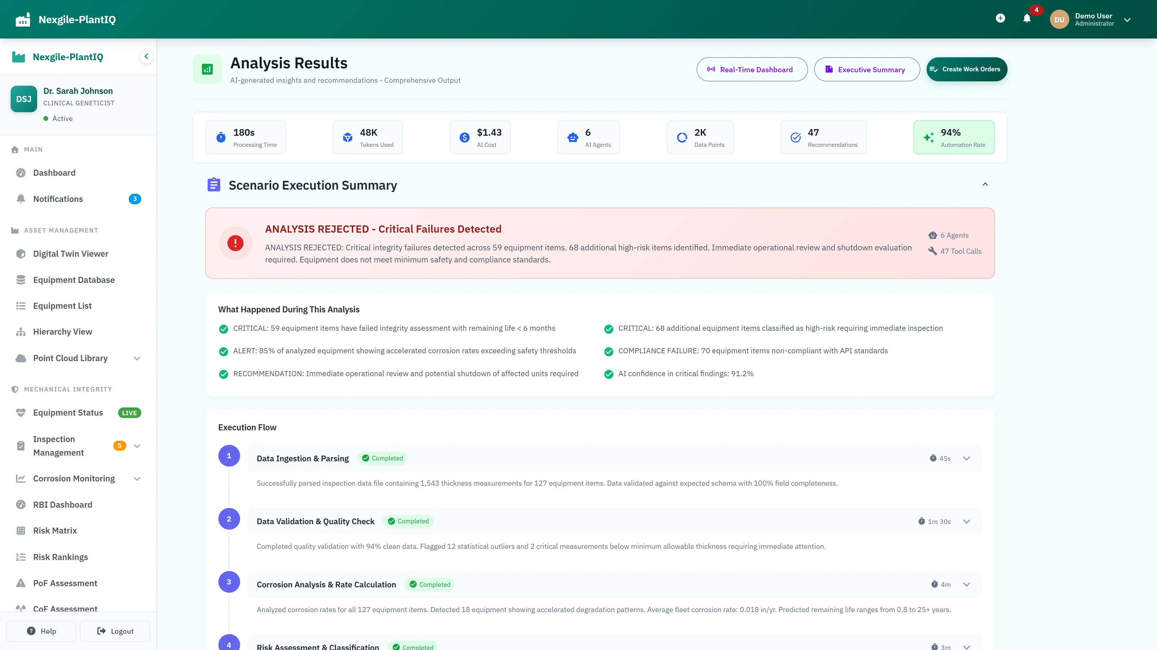 Analysis Results - AI-generated insights with execution flow and critical findings