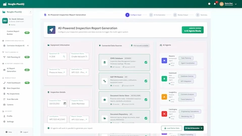 Configure Input - Equipment details, data sources, and AI agent selection