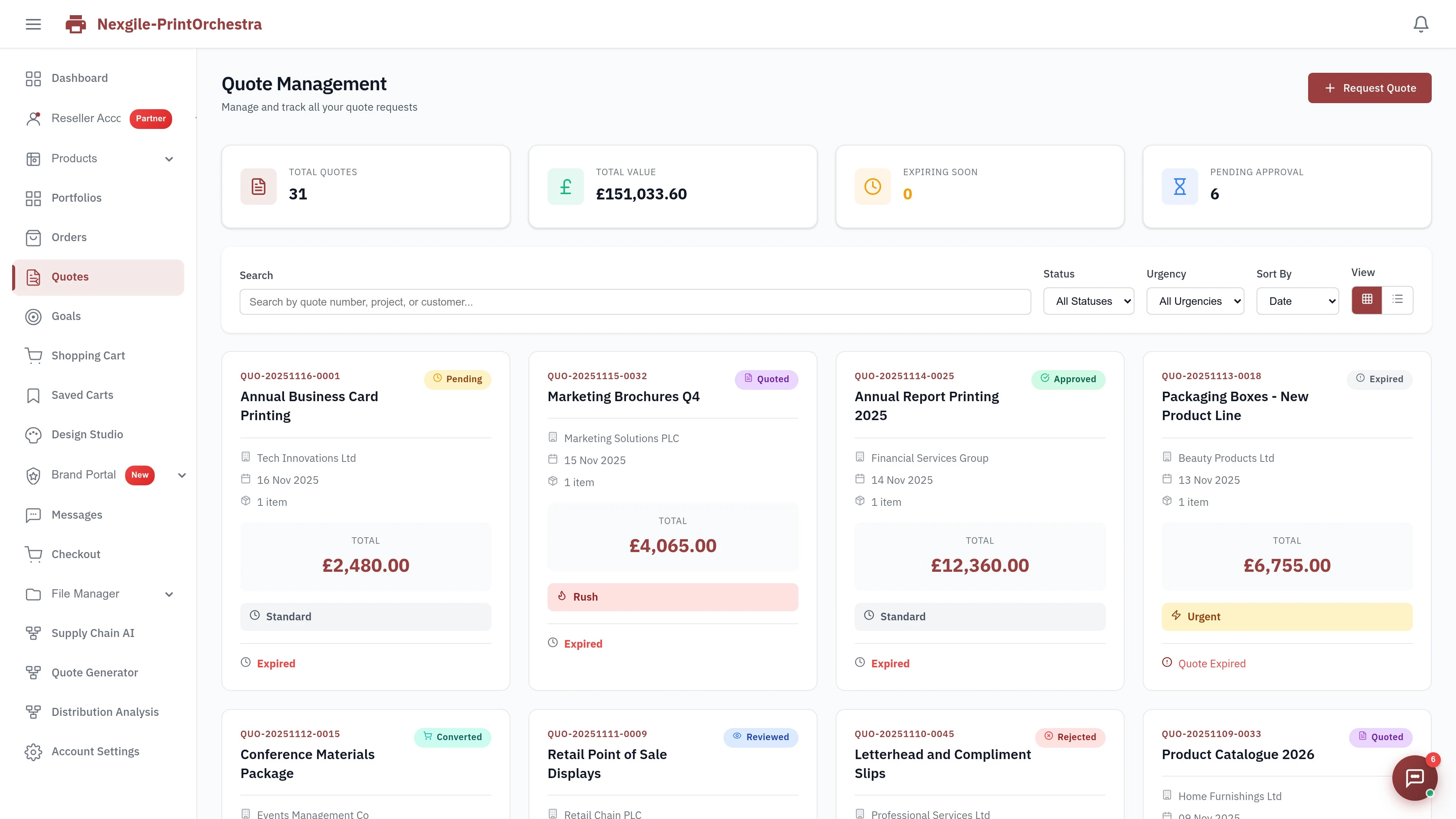 Nexgile-PrintOrchestra Hub - Quotes Page