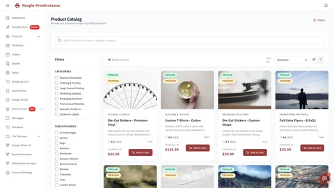 Nexgile-PrintOrchestra Hub - Products Catalog Page