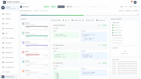 AI Analysis Dashboard - Multi-agent orchestration with real-time EBITDA, WACC, and DCF calculations