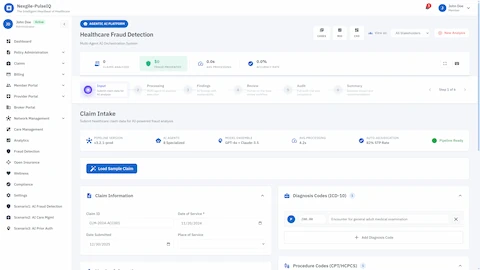 Claim Intake - Submit healthcare claim data for AI-powered fraud analysis with 8 specialized agents