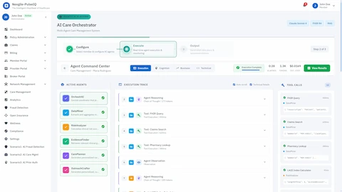 Command Center - Real-time agent execution monitoring with live trace of agent reasoning, tool invocations, and data extraction