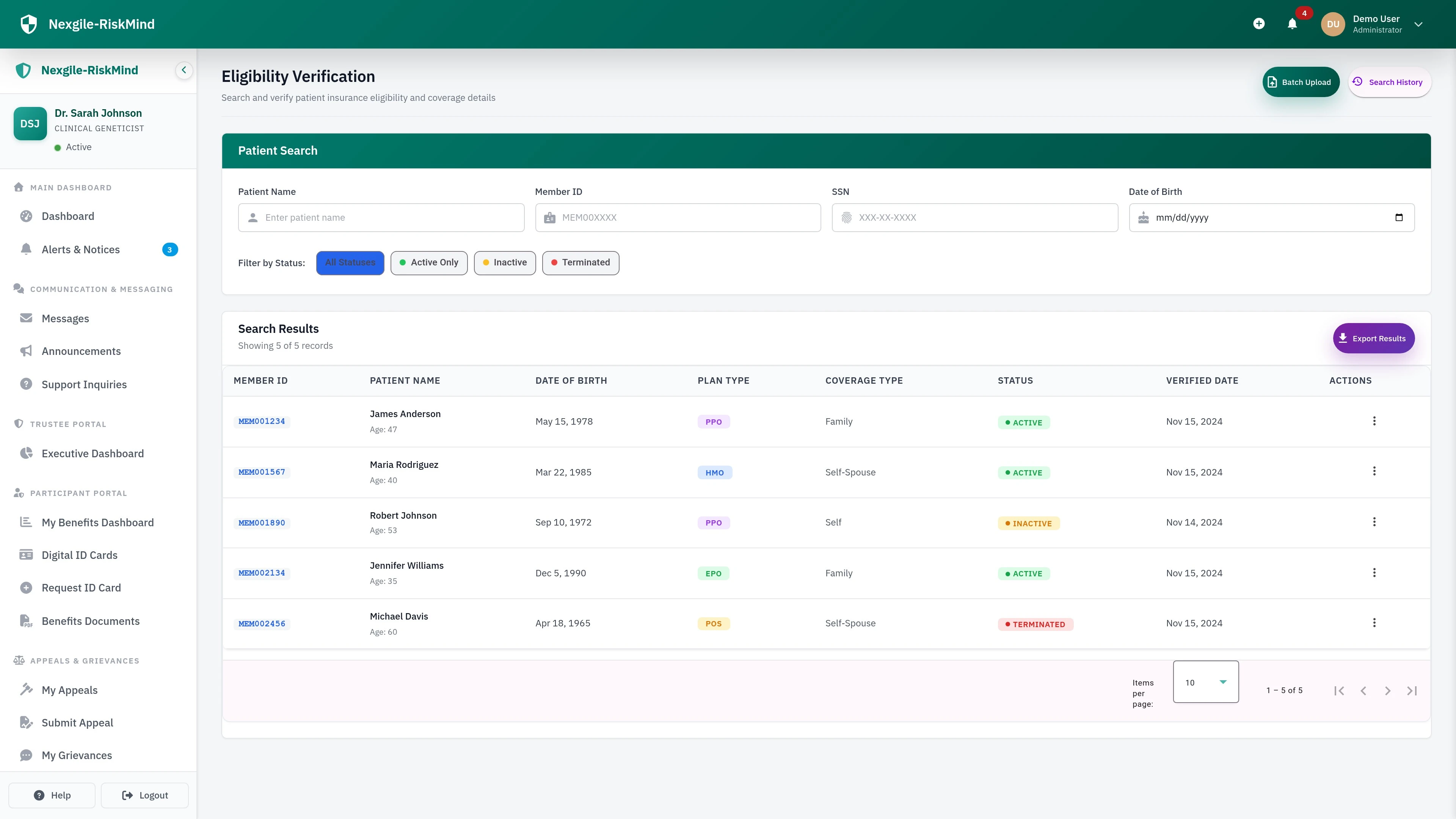 Provider Eligibility Portal - Real-time member eligibility verification interface