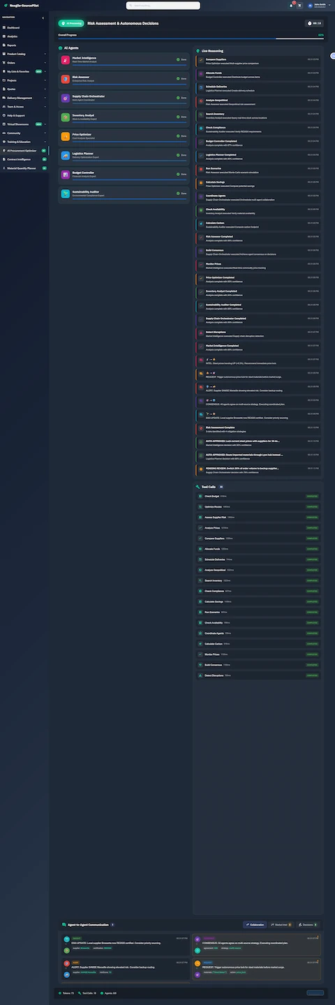 Risk assessment and autonomous decisions view showing live AI agent reasoning and real-time collaboration