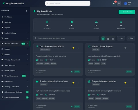 Saved Lists - Material lists and quotes management