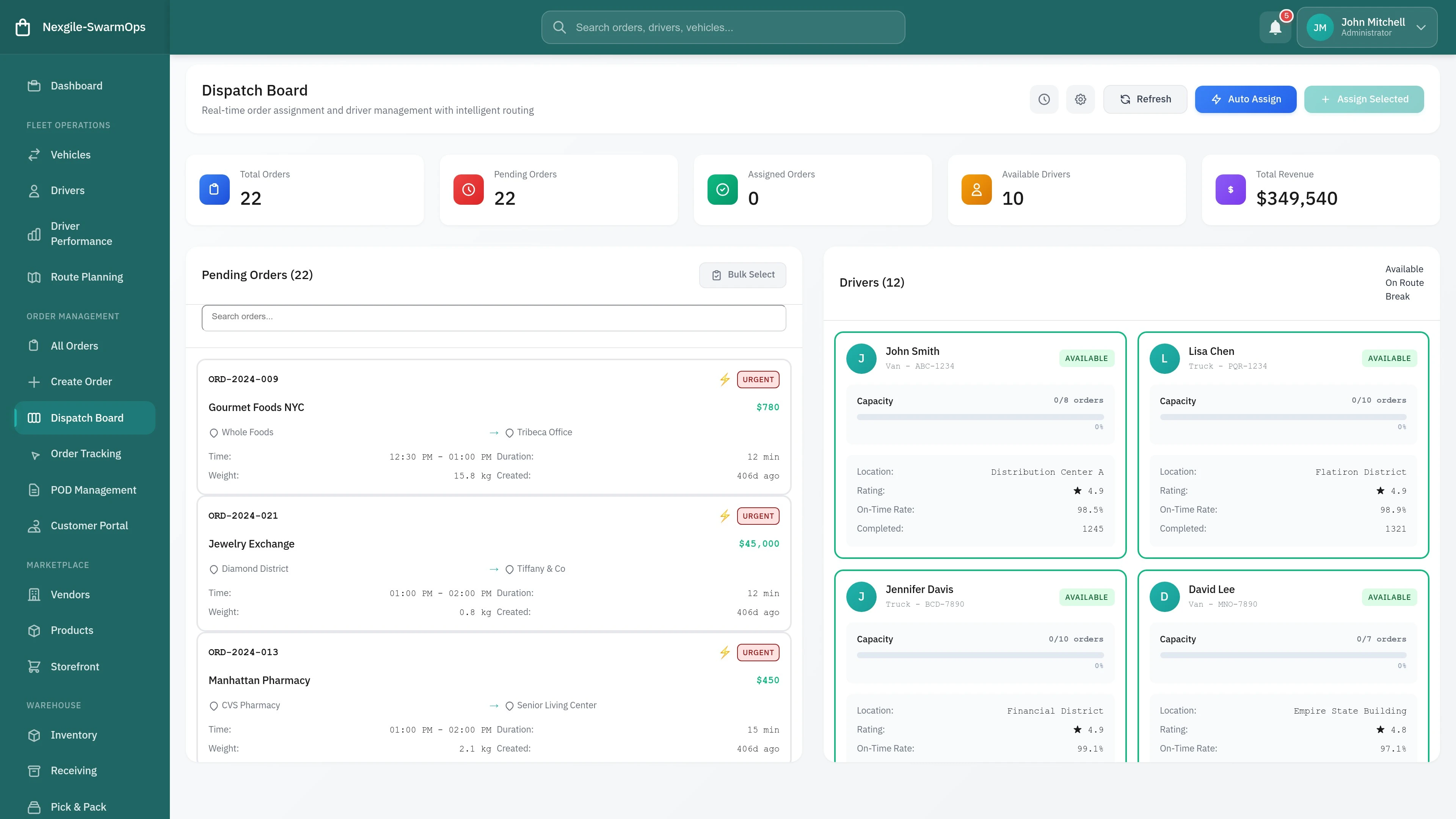 Orders Dispatch Dashboard - Interactive dispatch management interface