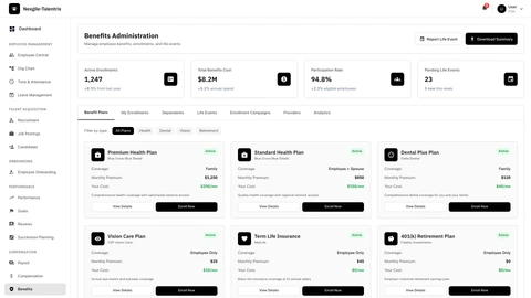 Benefits page of Nexgile-Talentrix Hub