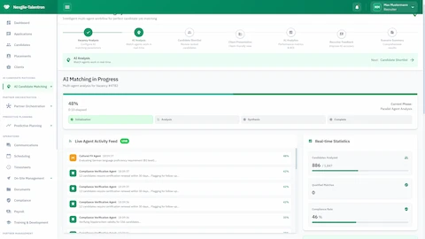 AI Matching - Live agent activity feed with real-time statistics and parallel agent analysis