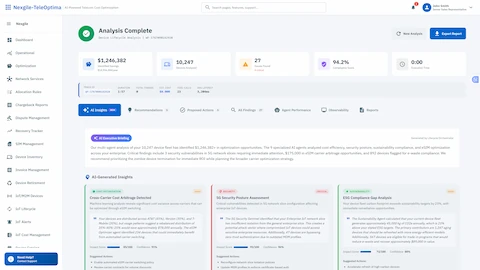 AI-Powered Insights Dashboard - Comprehensive analysis results with cost savings, compliance metrics, and prioritized recommendations