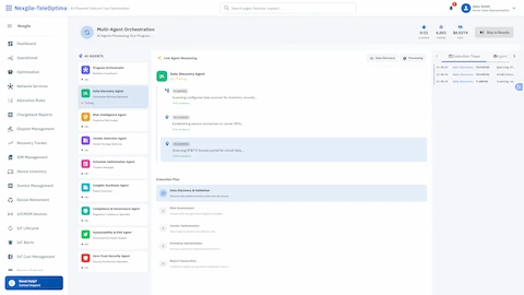 Multi-Agent Orchestration - Real-time view of 9 specialized agents processing transformation planning with live reasoning
