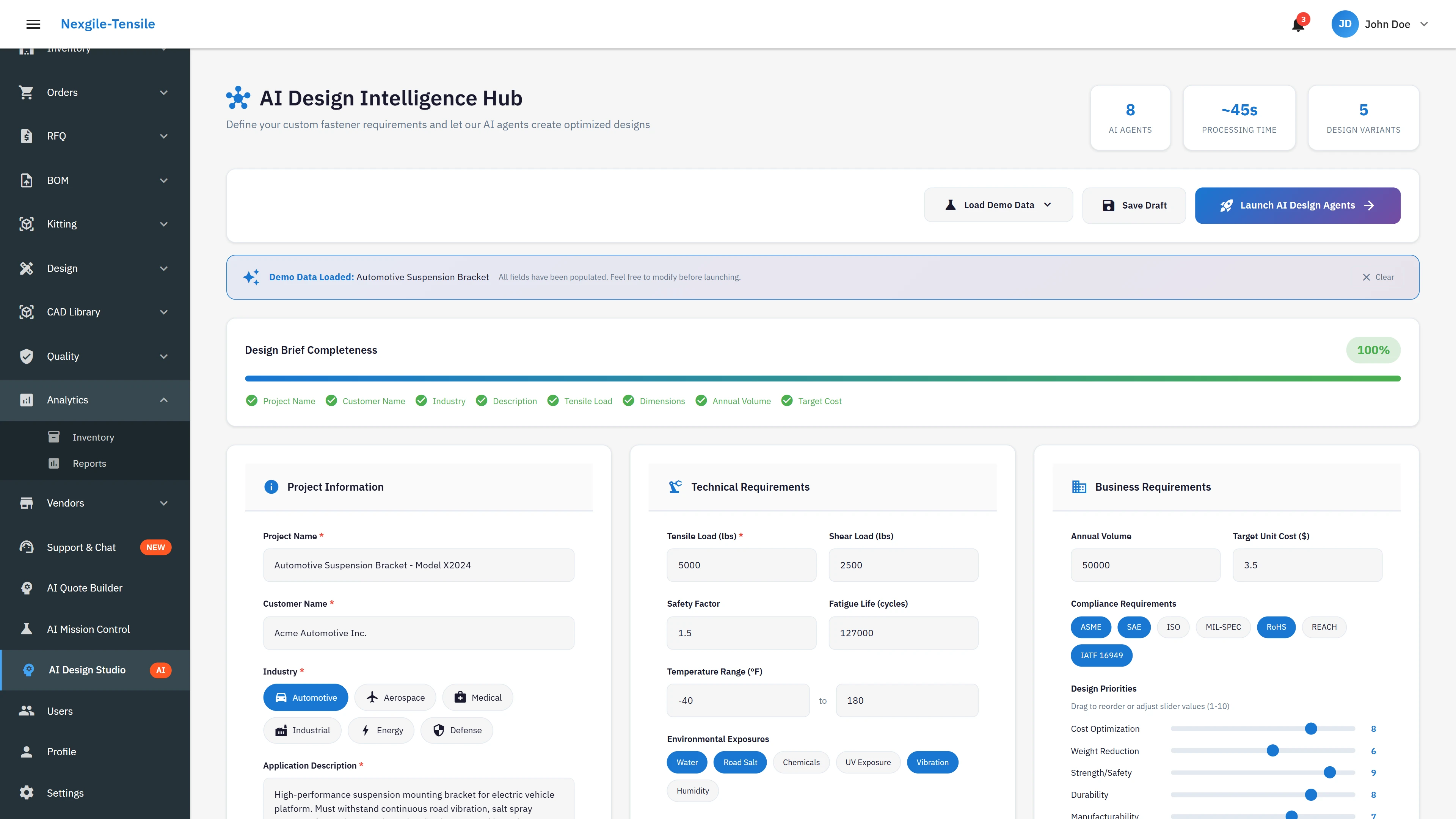 Design Brief Analysis - Requirements extraction and validation from technical specifications