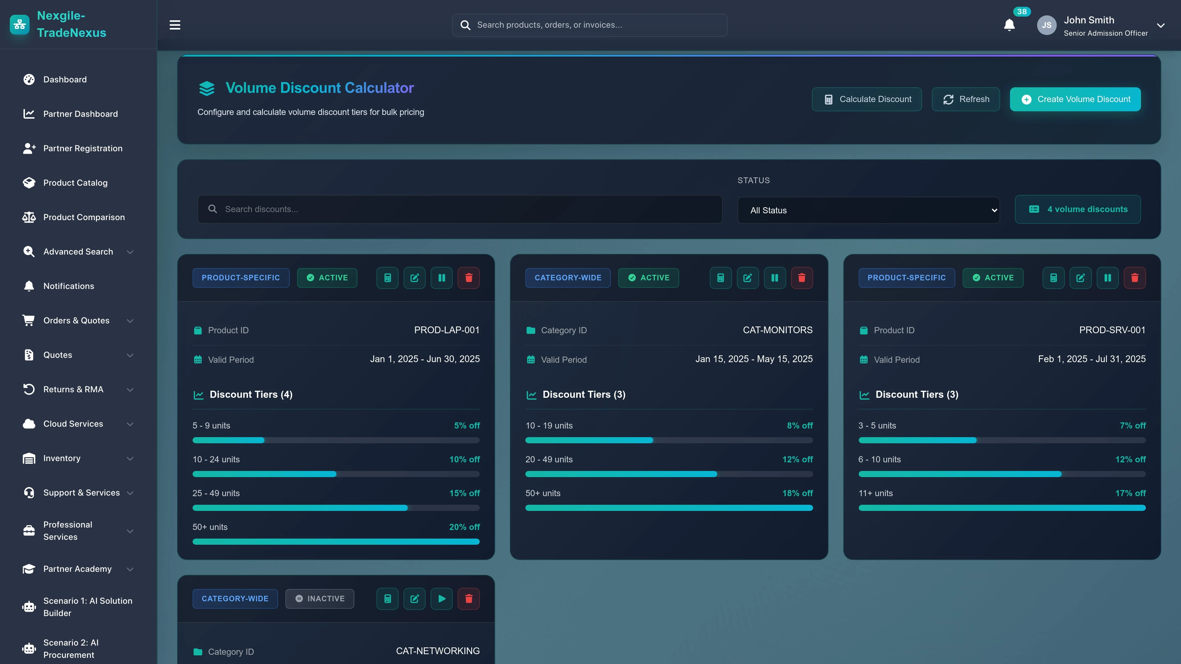 Volume Discounts and Promotions Page
