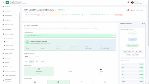 Procurement Configuration - Product selection with real-time market intelligence including exchange rates, port status, and disease outbreak monitoring for informed procurement decisions